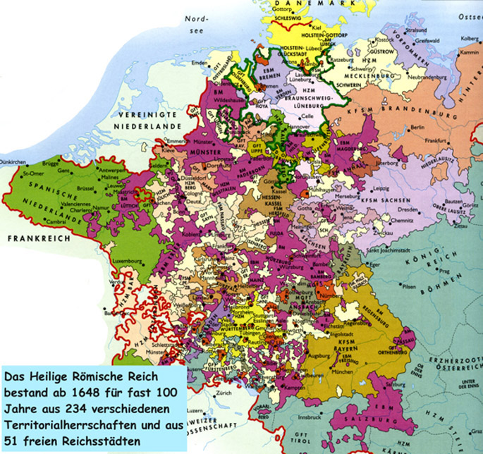 Landkarte Mitteleuropas nach dem 30 jährigen Krieg