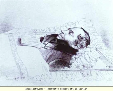 Il poeta Aleksandr Puškin sul letto di morte