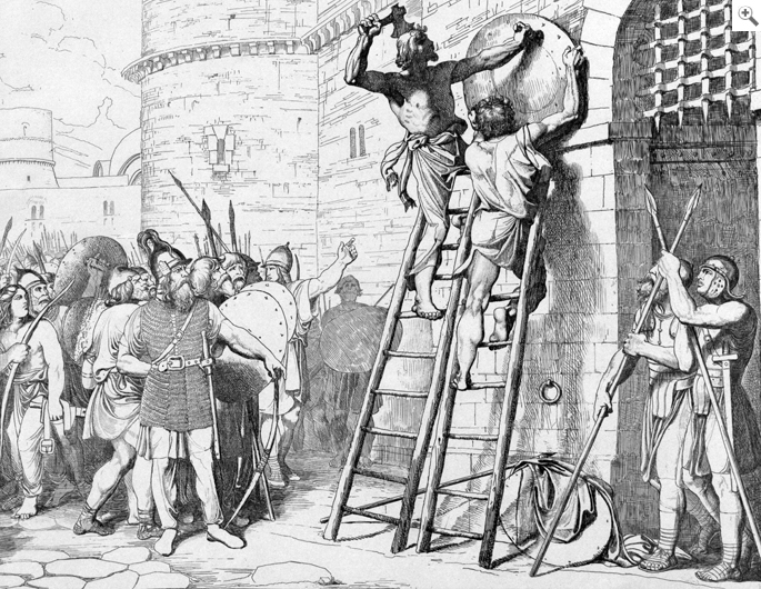 Die Belagerung von Konstantinopel im Jahre 907: Fürst Oleg heftet seinen Schild an die Stadtmauer