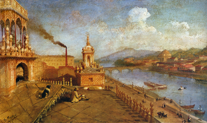 Carlo Bossoli, Der Maler auf der Terrasse seines Hauses in Turin, 1877