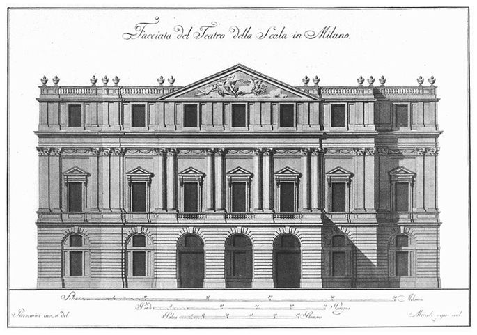 Fassade des Theaters La Scala in Mailand