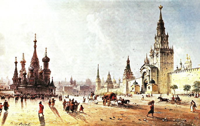 Carlo Bossoli, der Rote Platz in Moskau, 1857