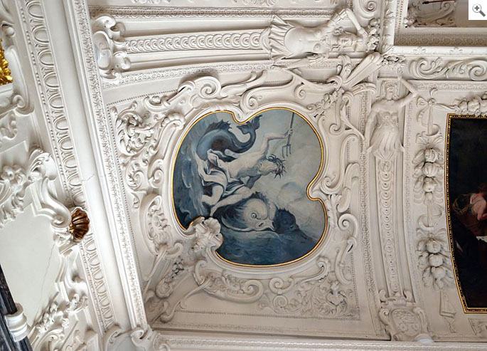Alessandro Serena, stucchi nel salone (Sala dei pianeti) del castello Eggenberg